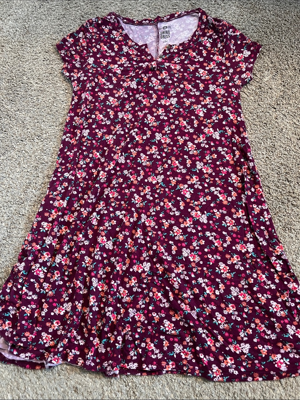 Women’s Floral Swing Dress - Burgundy Pink